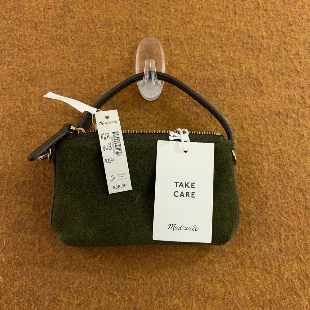 Madewell Womens OS Green Suede Leather NX103 Mini Pouch Bag NWT - Picture 1 of 14